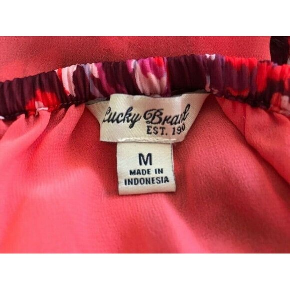 LUCKY BRAND Boho Off The Shoulder Blouse Top Size Medium Coral Pink Floral EUC - Picture 6 of 6